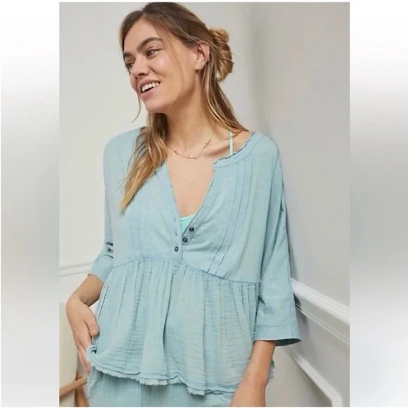 Anthropologie Beverly Cotton Gauze Pajama Swing Top New Lounge Boho Bohemian XS - Picture 3 of 7